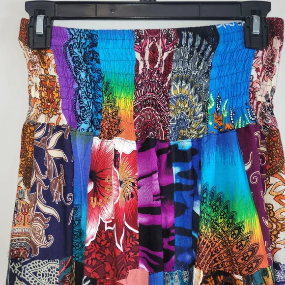 Arisa Patchwork Boho Maxi Skirt Smocked Waist Festival - Picture 5 of 6